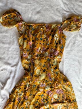 Mustard Yellow Floral Off-Shoulder Dress